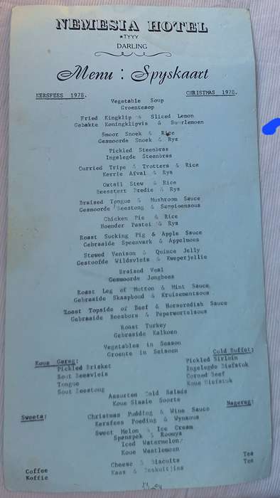 Nemesia Hotel *TYYY Darling Christmas 1978 Menu