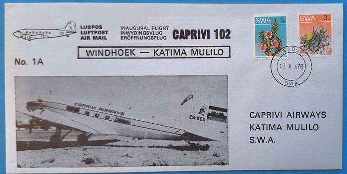 South West Africa 1978 Caprivi Airways Cover No. 1A Inaugural Flight Caprivi 102 Cover