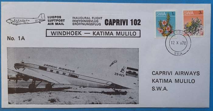 South West Africa 1978 Caprivi Airways Cover No. 1A Inaugural Flight Caprivi 102 Cover