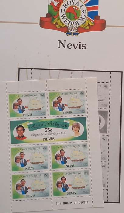 Official Royal Wedding 1981 Album Page NEVIS with Mint Sheetlet of 6 x 55c stamps