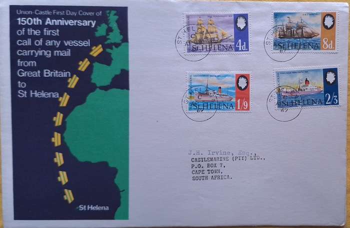 St Helena 1969 Union Castle FDC 150th Anniversary 1st Mail Carrying Vessel from Great Britain