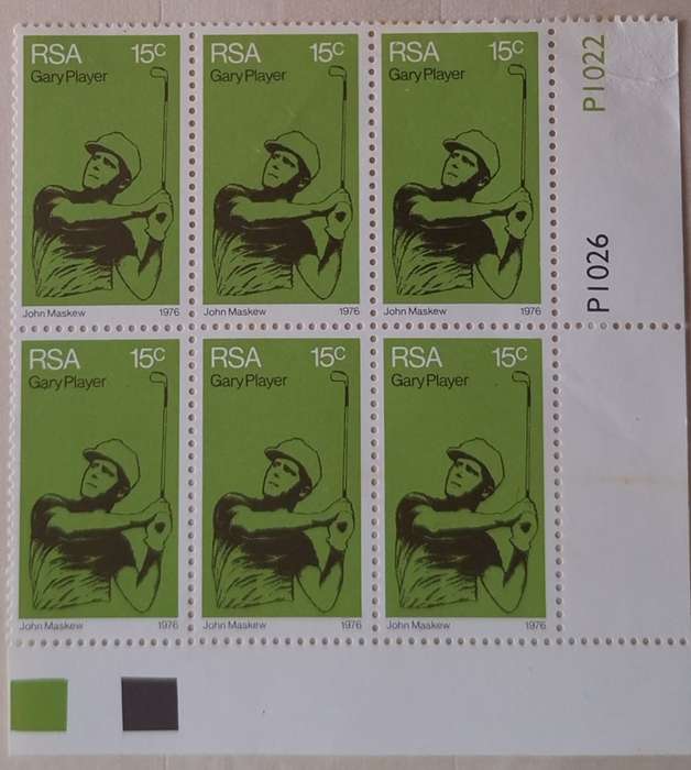 South Africa 1976 Gary Player Block of 6 Unused Prev Hinged stamps