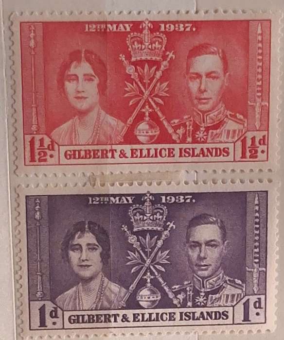 Gilbert & Ellis Islands 1937 Coronation George VI 2 Unused Hinged stamps
