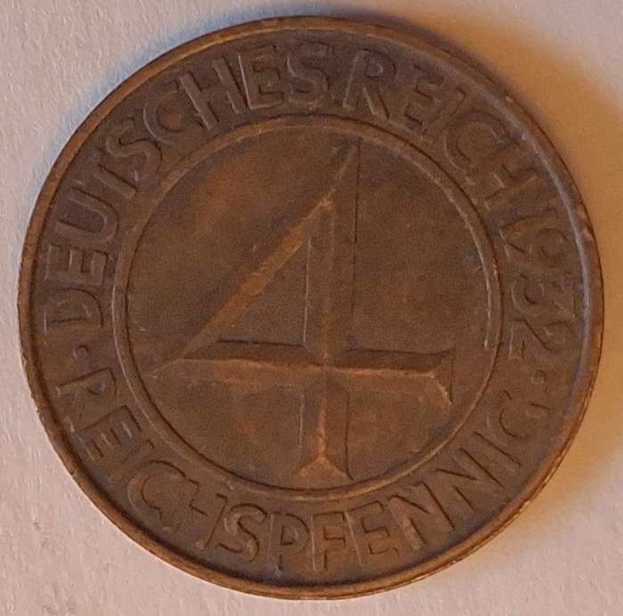 Germany 1932 D 4 Reichspfennig Bronze