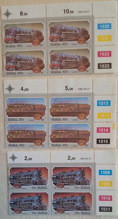 South Africa 1983 Steam Railway Locomotives 3 Mint control blocks