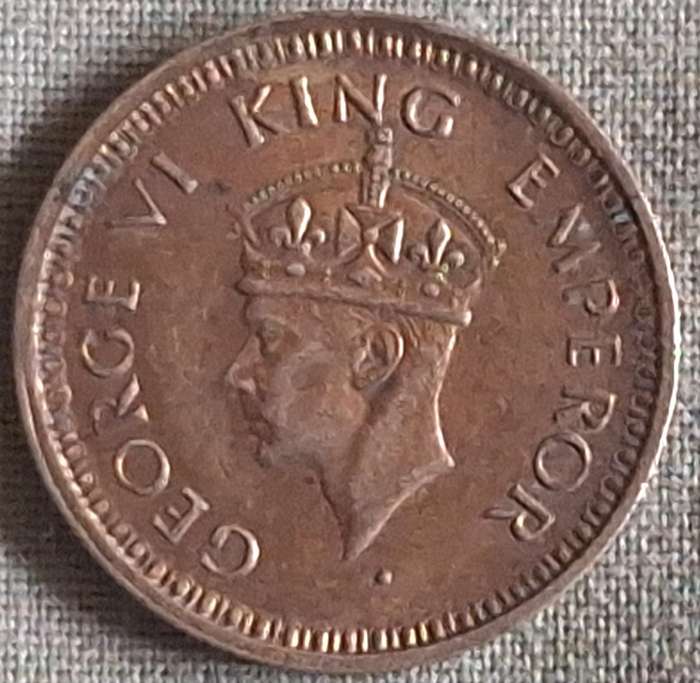 INDIA 1944 B George VI 1/4 Rupee Silver