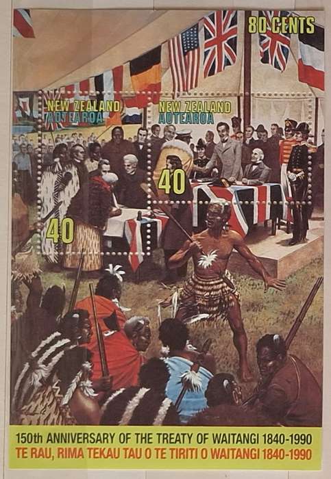 New Zealand 1990 150th Anniversary of signing the Treaty of Waitangi Unused Hinged Miniature Sheet