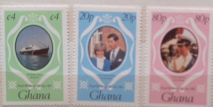 Royal Wedding 29th July 1981 Prince Charles & Lady Diana Spencer Ghana Set of 3 Mint stamps