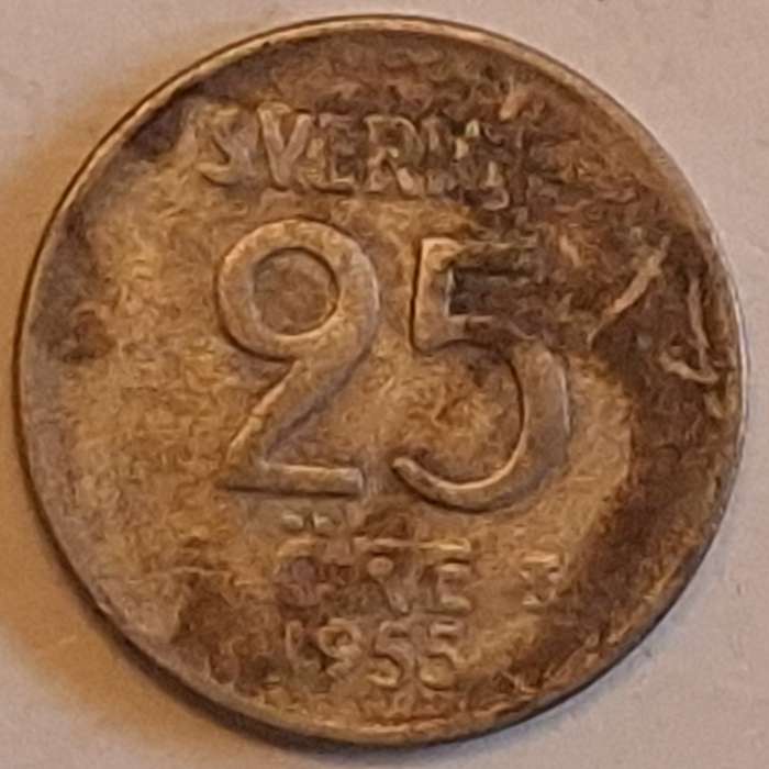 Sweden 1955 Gustaf VI Adolf 25 Ore Billon