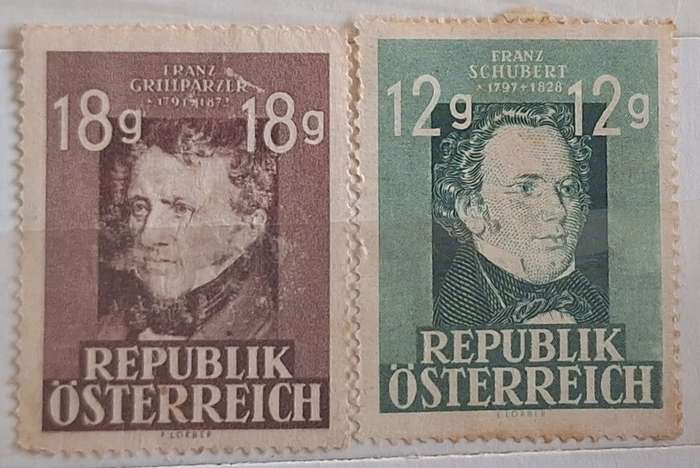Austria 1947 Schubert, Grillparzer 2 Unused Hinged stamps
