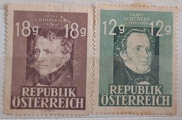 Austria 1947 Schubert, Grillparzer 2 Unused Hinged stamps