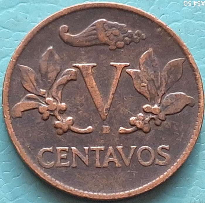 Colombia 1944 B 5 Centavos (Phrygian Cap) Copper-nickel