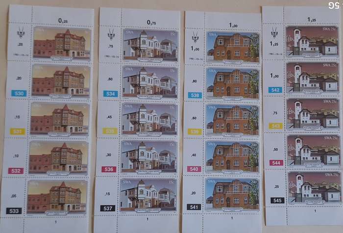 South West Africa 1981 Luderitz Buildings Set of 4 Mint control blocks
