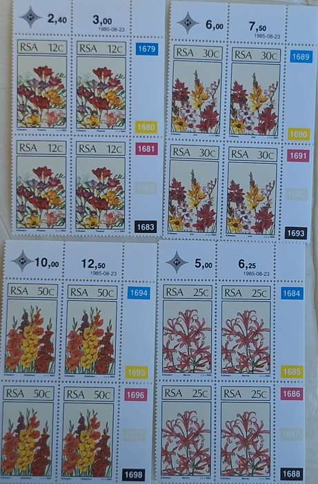 South Africa 1985 Floral Emigrants Set of 4 Mint Control Blocks