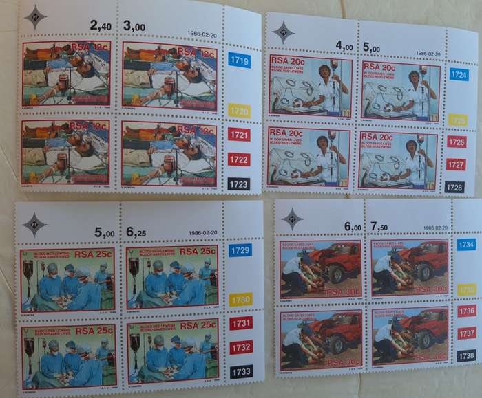 South Africa 1986 Blood Donor Campaign Set of 4 Mint control blocks