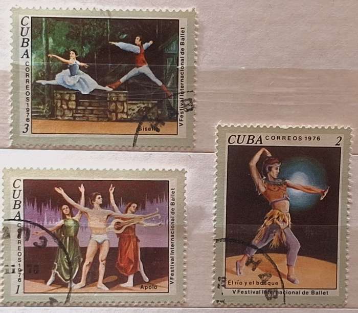 Cuba 1976 Ballet festival  3 Cancelled Hinged stamps