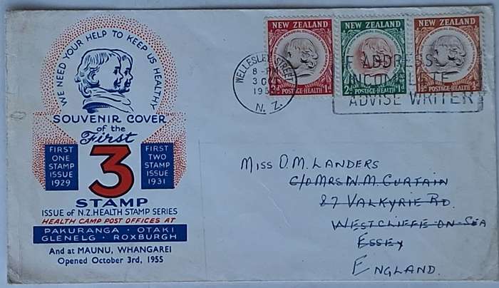 New Zealand 1955 Souvenir Cover of the First 3 NZ Health Stamp Series