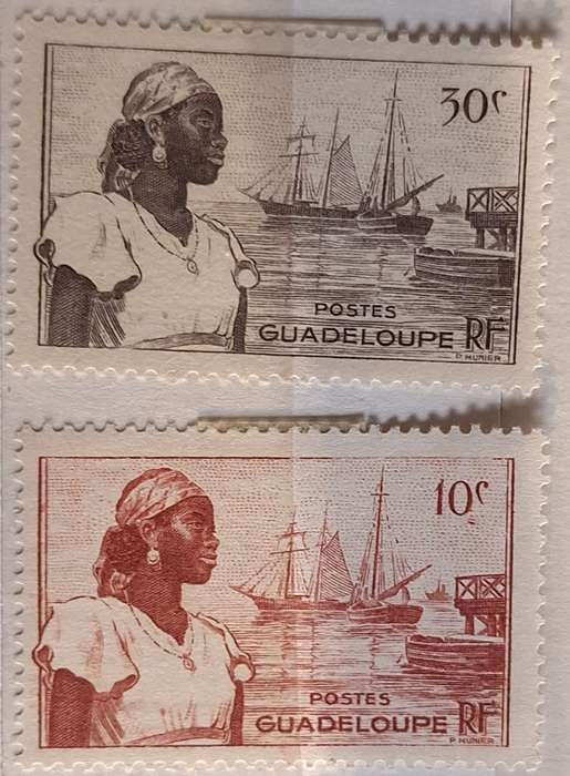 Guadeloupe 1947 Port of Basse-Terre 2 Unused Hinged stamps