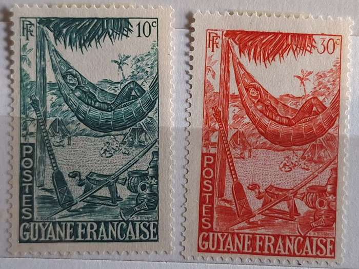 French Guiana 1947 Hammock 2 Unused Hinged stamps