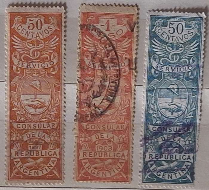 Argentina 1897, 1903, 1904 Consular Service 3 Used stamps