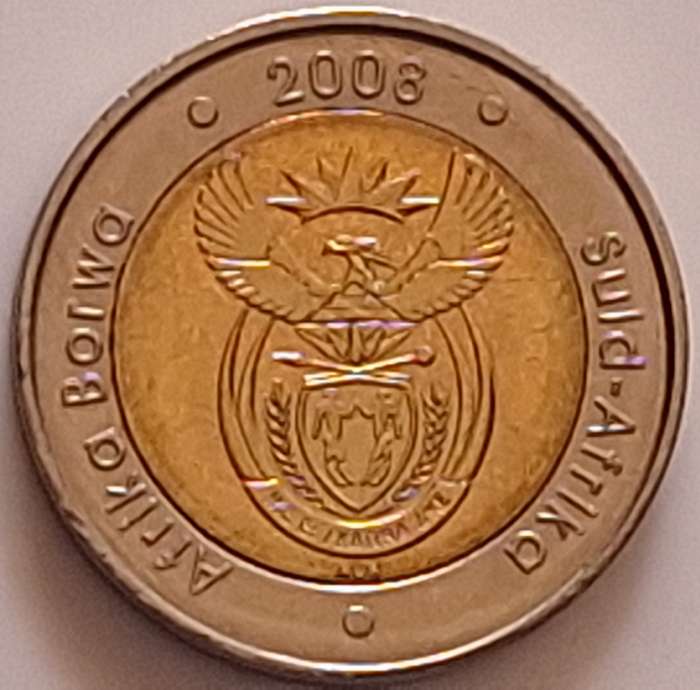 South Africa R5 Mandela Bimetallic: brass center in copper-nickel ring