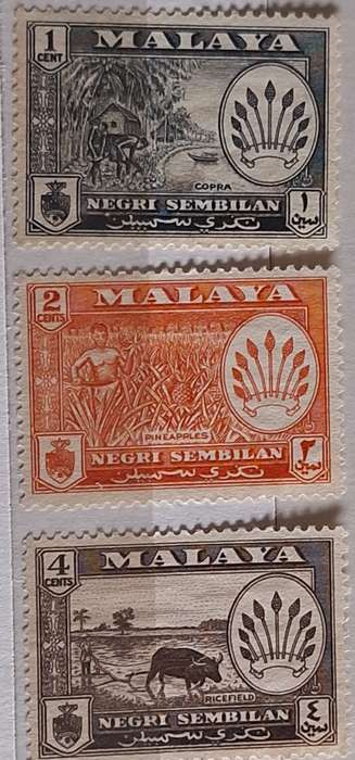 Malayan State Negeri Sembilan 1957-1963 Definitive Series  3 Mint stamps