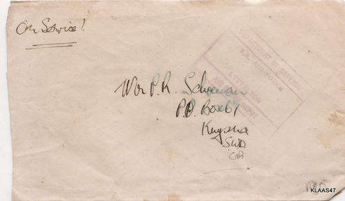 Service Envelope - Undated - Department of Defence - S.A Air Force - Lyttelton - Air Crew Depot