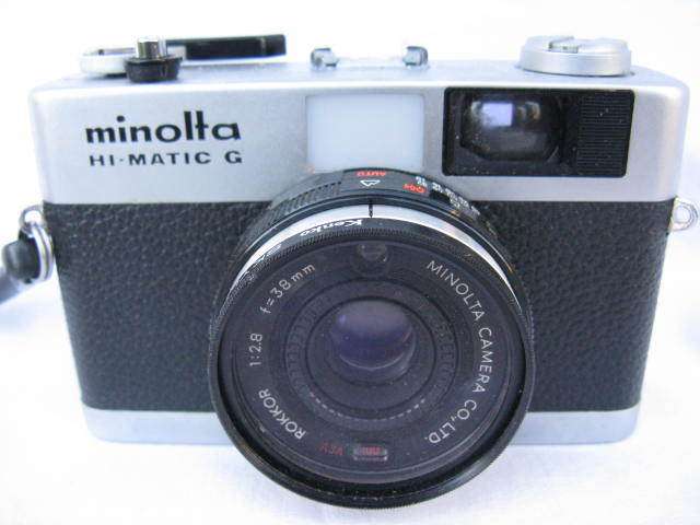 MINOLTA : HI-MATIC G : MADE IN JAPAN : ROKKOR 1:2.8 F=38mm : SOLD AS IS