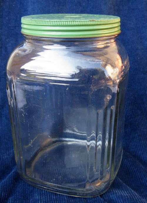 GLASS JAR 14cm SQUARE : METAL LID - 12cm DIAMETER : 22cm HIGH