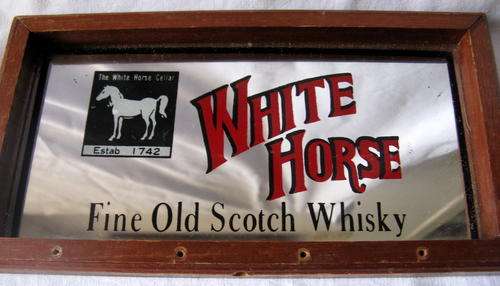 SMALL FRAMED MIRROR : WHITE HORSE WHISKY : 22 X 12 CM