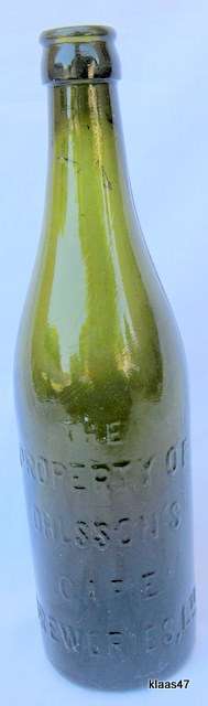 OHLSSON'S CAPE BREWERIES, LTD : GREEN GLASS BOTTLE : 24cm HIGH - BASE DIAM - 6cm