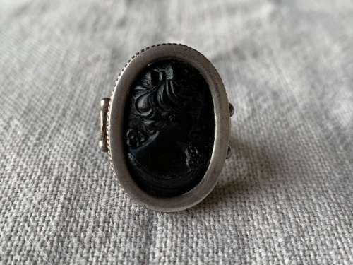 Back cameo set in sterling silver ring