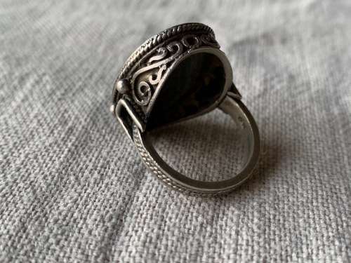 Back cameo set in sterling silver ring