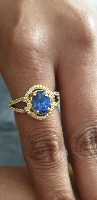 IGI Certified Breathtaking 14K YELLOW Gold Ring 1.60ct Natural Diamonds & Untreated VS Tanzanite