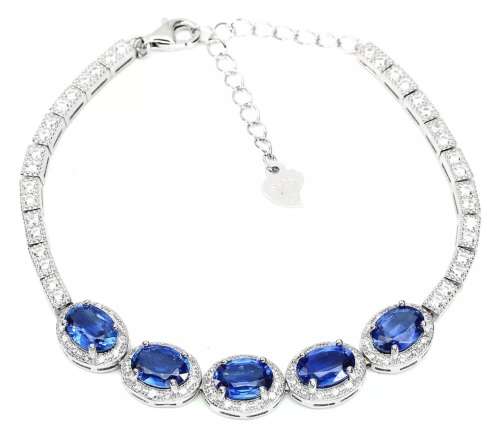 Superb 3.75ct Natural Mined Blue Kyanite Cocktail Bracelet 14K White Gold over .925 Tarnish Free
