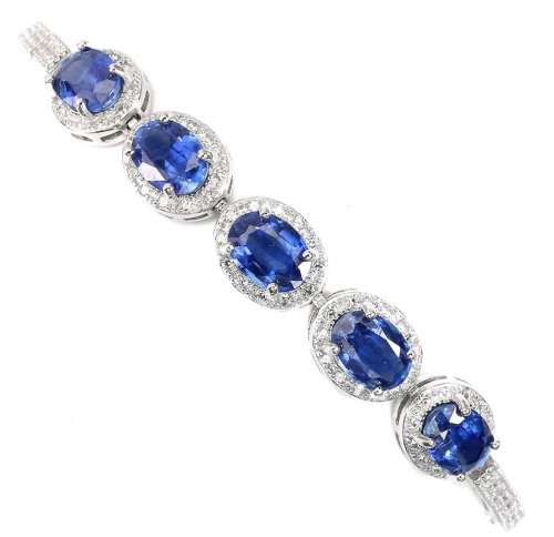 Superb 3.75ct Natural Mined Blue Kyanite Cocktail Bracelet 14K White Gold over .925 Tarnish Free