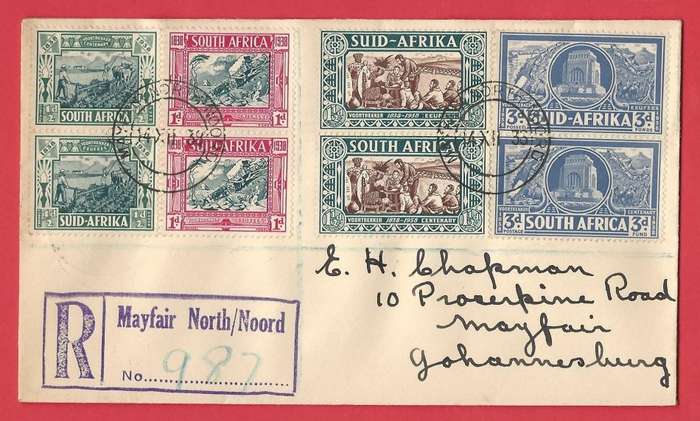Union of SA. SACC75-78. Voortrekker memorial fund cover. Mayfair North cancel