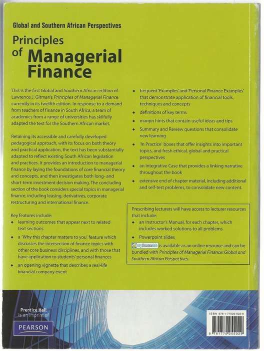 UNISA FIN2601/ FIN3701/02 Principles Of Managerial Finance: TB(1st Ed.), Notes past papers ETC