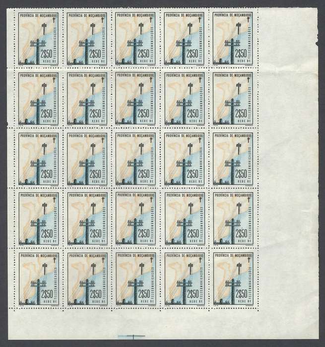 Mozambique 1965 Tax for Telecommunications. UMM Split sheet