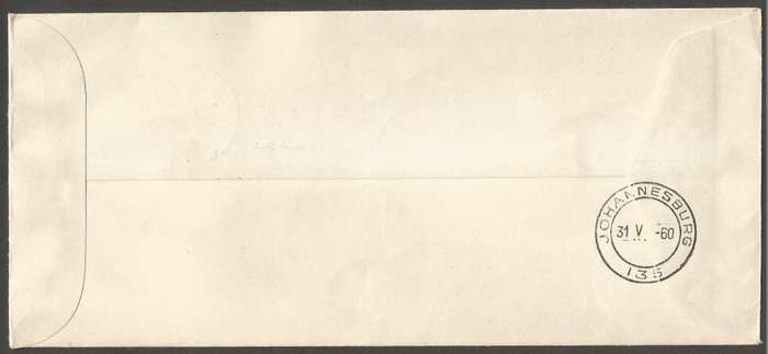Union of South Africa- 1960- Private Cover -Addressed-Variety- dot on scalp Cancel- Postmark-