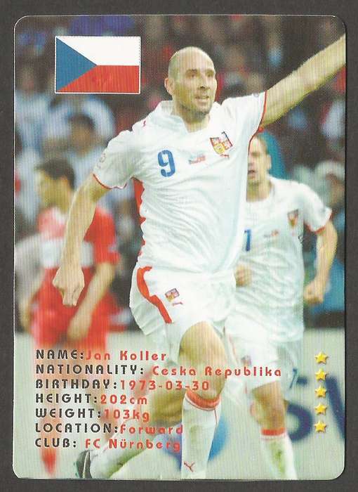 FIFA Soccer World Cub Card- Player- Jan Koller- Club FC Nurnberg-Nationality- Ceska Republika