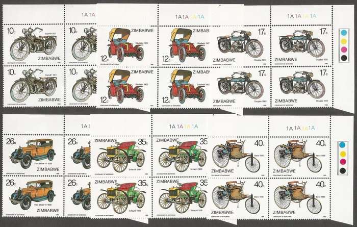 Zimbabwe 1986 The 100th Anniversary of Motoring Control Blocks 1A. CV R640.00
