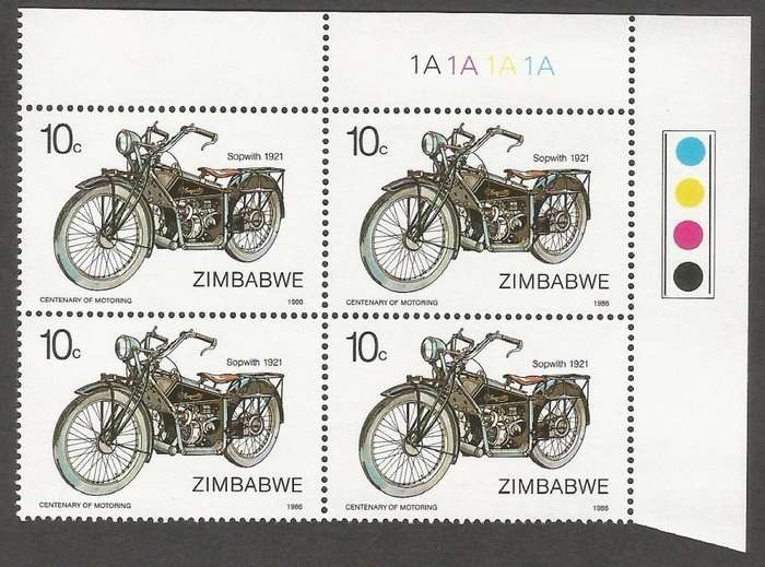 Zimbabwe 1986 The 100th Anniversary of Motoring Control Blocks 1A. CV R640.00