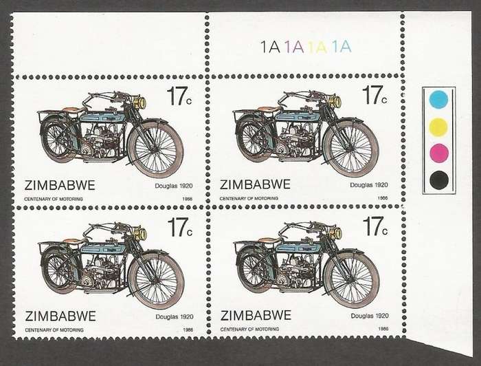 Zimbabwe 1986 The 100th Anniversary of Motoring Control Blocks 1A. CV R640.00