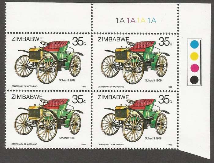 Zimbabwe 1986 The 100th Anniversary of Motoring Control Blocks 1A. CV R640.00