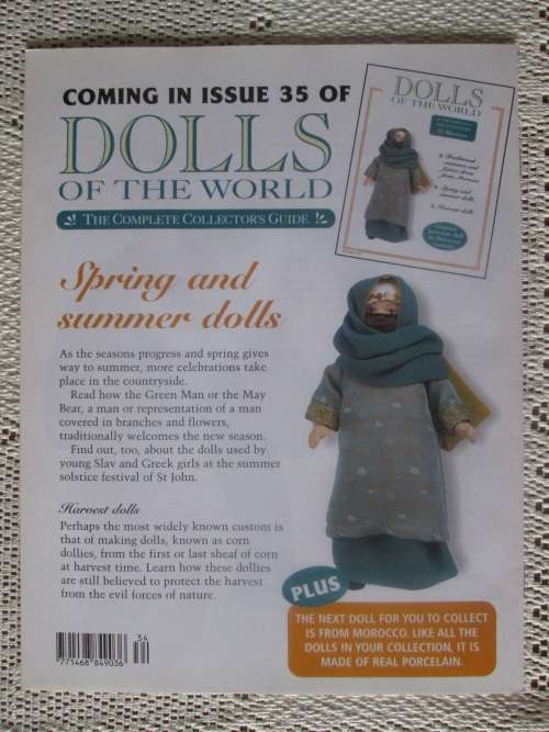 Dolls of The World- No 34 - Porcelain Doll- Afghanistan- Afghan Costume + Collector`s Guide