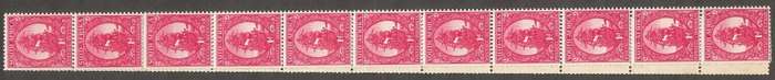 Union of South Africa SACC105 Mono Coil strip of 22 stamps. Coarse Screen UHB V1 on 6th stamp