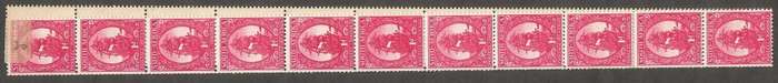 Union of South Africa SACC105 Mono Coil strip of 22 stamps. Coarse Screen UHB V1 on 6th stamp