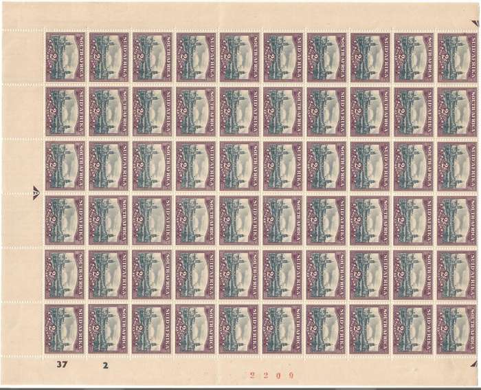 Union of South Africa SACC115 2d half sheet V1. R11/1 Smudge in frame