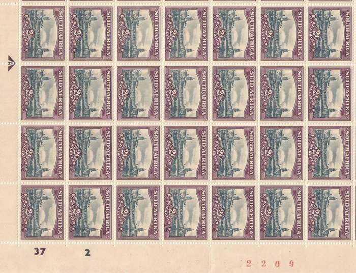 Union of South Africa SACC115 2d half sheet V1. R11/1 Smudge in frame